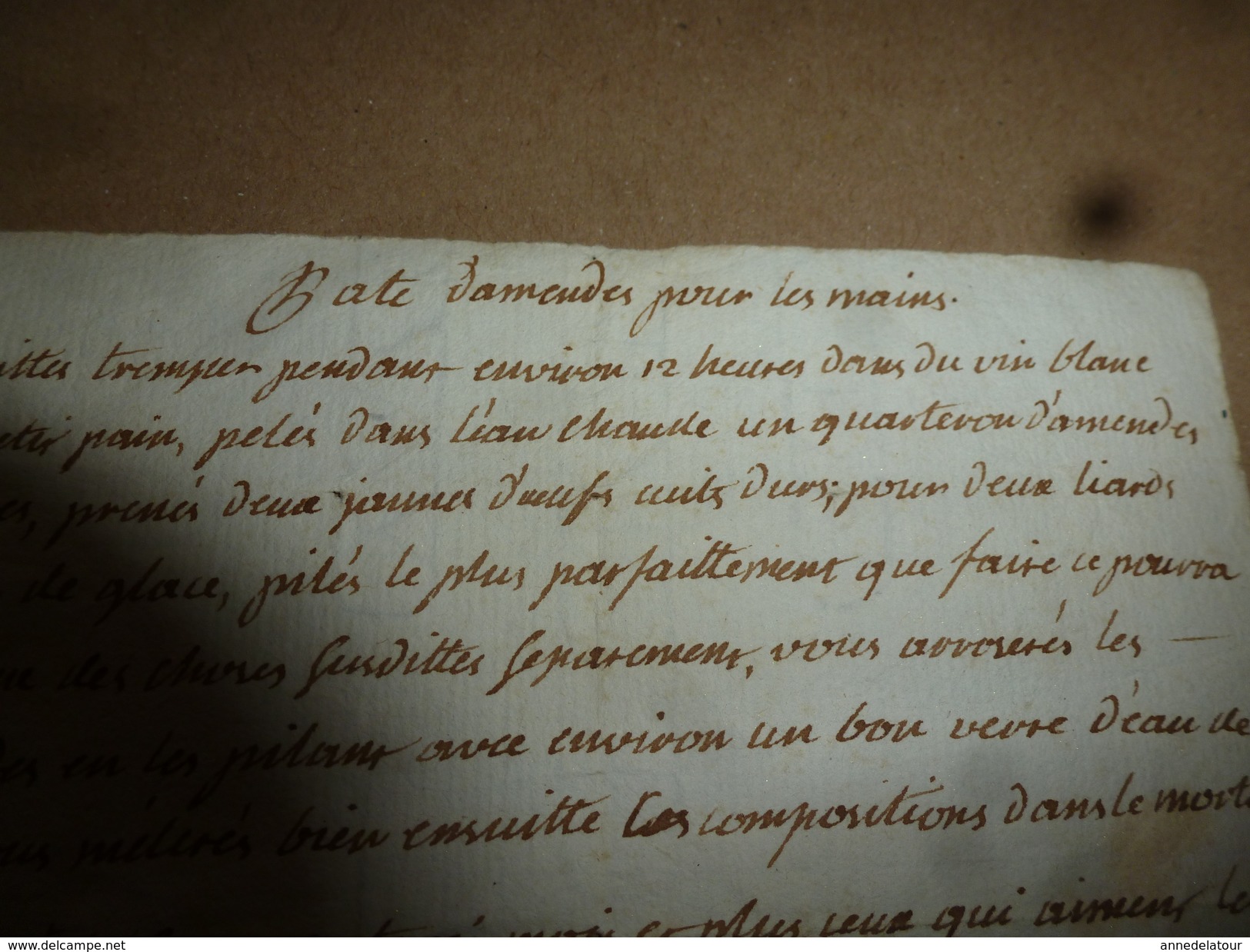 Avant L'année 1800 : RECETTE De PÂTE D'AMANDE POUR LES MAINS - Non Classés