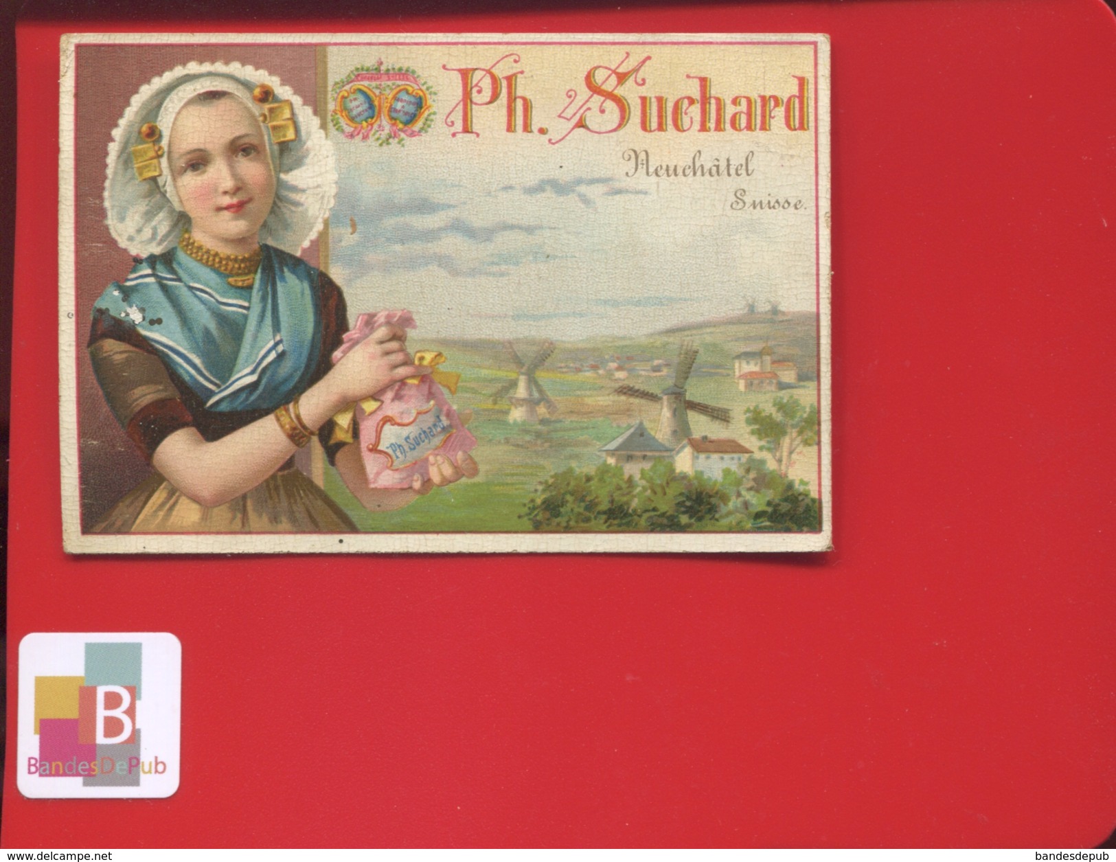 Chocolat Suchard Neuchâtel Suisse Jolie Chromo Jeune Femme Folklore Hollande Hollandaise Moulin - Suchard