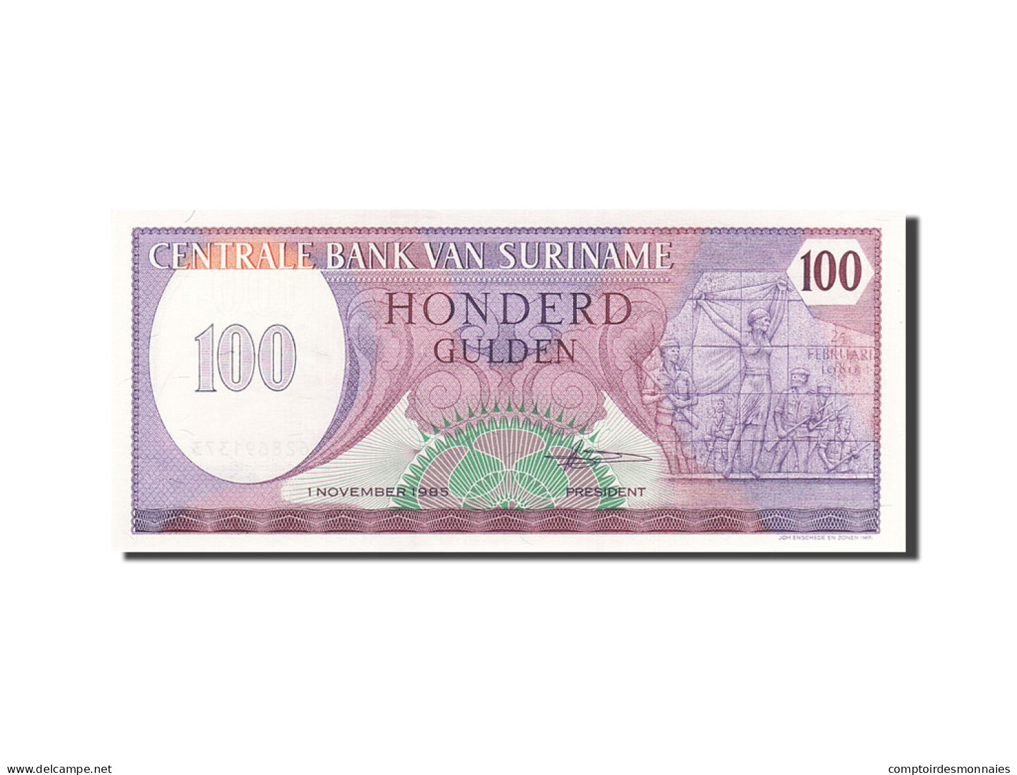 Billet, Surinam, 100 Gulden, 1982, 1985-11-01, KM:128b, SPL - Surinam