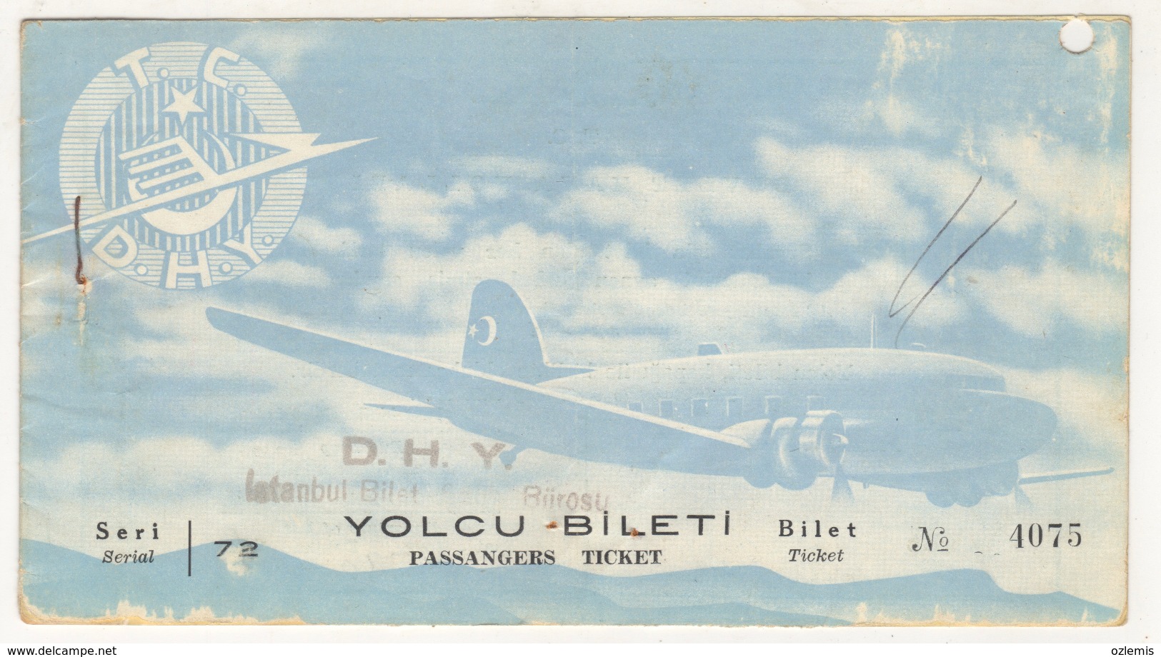 TURQUIE,TURKEI,TURKEY,TURKISH STATE AIRLINES 1953  OLD PASSANGERS TICKET RARE - Billetes