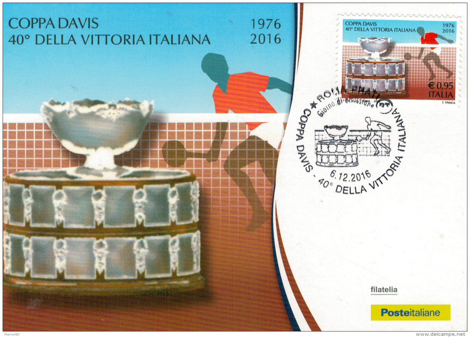 CARTOLINA FILATELICA  COPPA  DAVIS  40° DELLA  VITTORIA  ITALIANA      BARRE  8398 - Maximum Cards