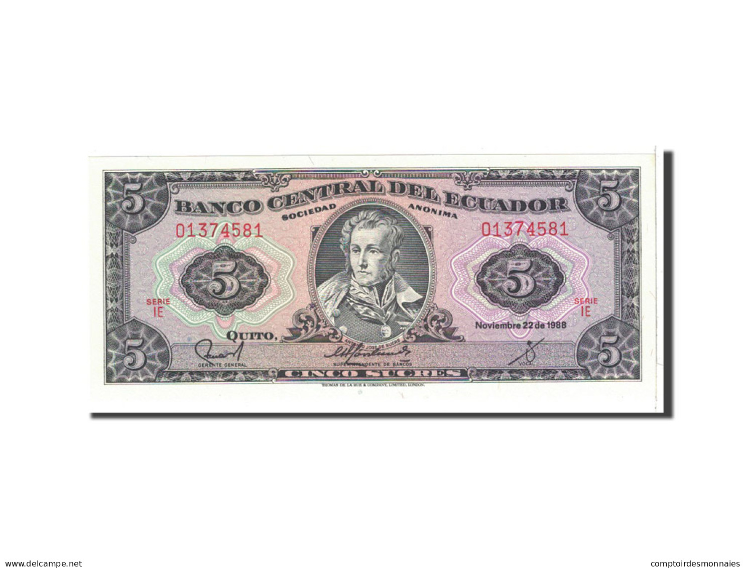 Billet, Équateur, 5 Sucres, 1988, 1988-11-22, KM:113d, NEUF - Ecuador