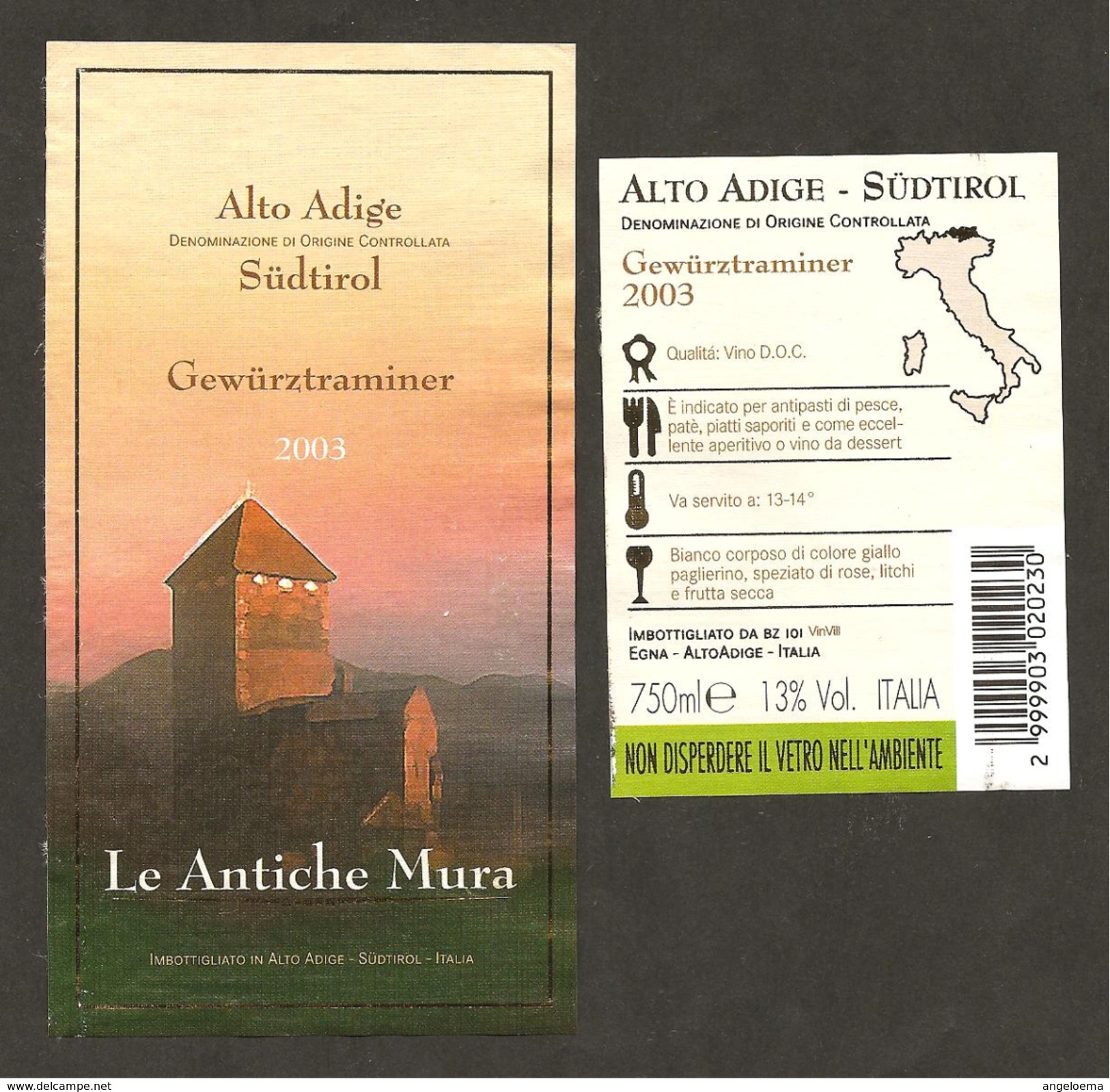 ITALIA - Etichetta Vino GEWURZTRAMINER Doc 2003 Cantina BZ 101 Bianco Del TRENTINO-ALTO ADIGE - Weisswein
