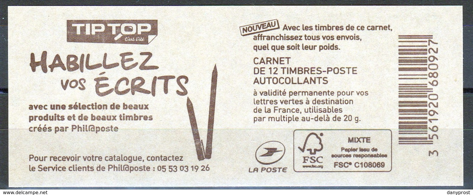 CARNET 1215-C.. / 12 MARIANNE CIAPPA TVP VERT SANS GRAMMAGE / COUVERTURE " HABILLEZ VOS ECRITS " NEUF - Autres & Non Classés