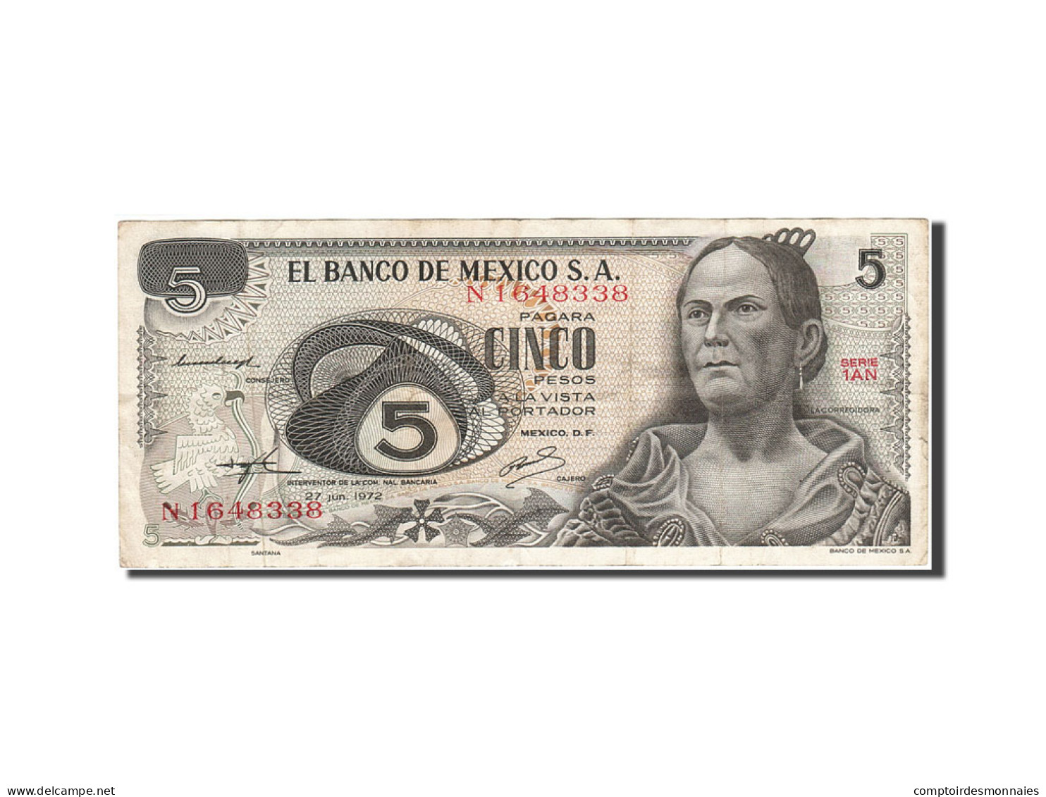 Billet, Mexique, 5 Pesos, 1969-1974, 1972-06-27, KM:62c, TB - Mexico