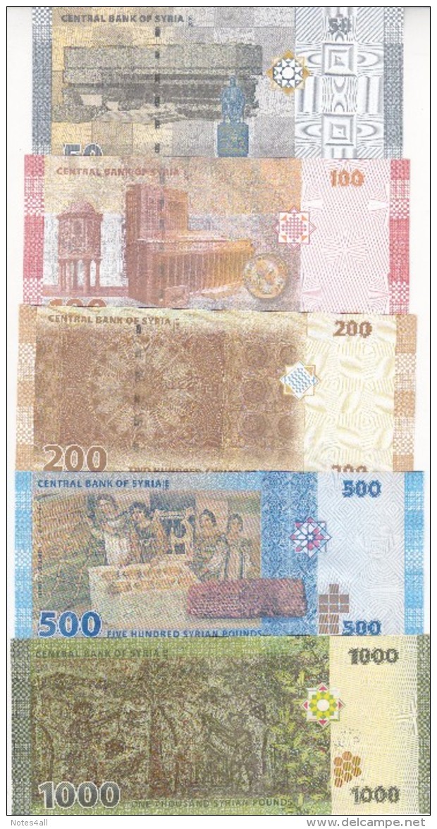 SYRIA 50 100 200 500 1000 LIRA  2009 2013 P-112 113 114 115 116 P-NEW UNC SET */* - Syria