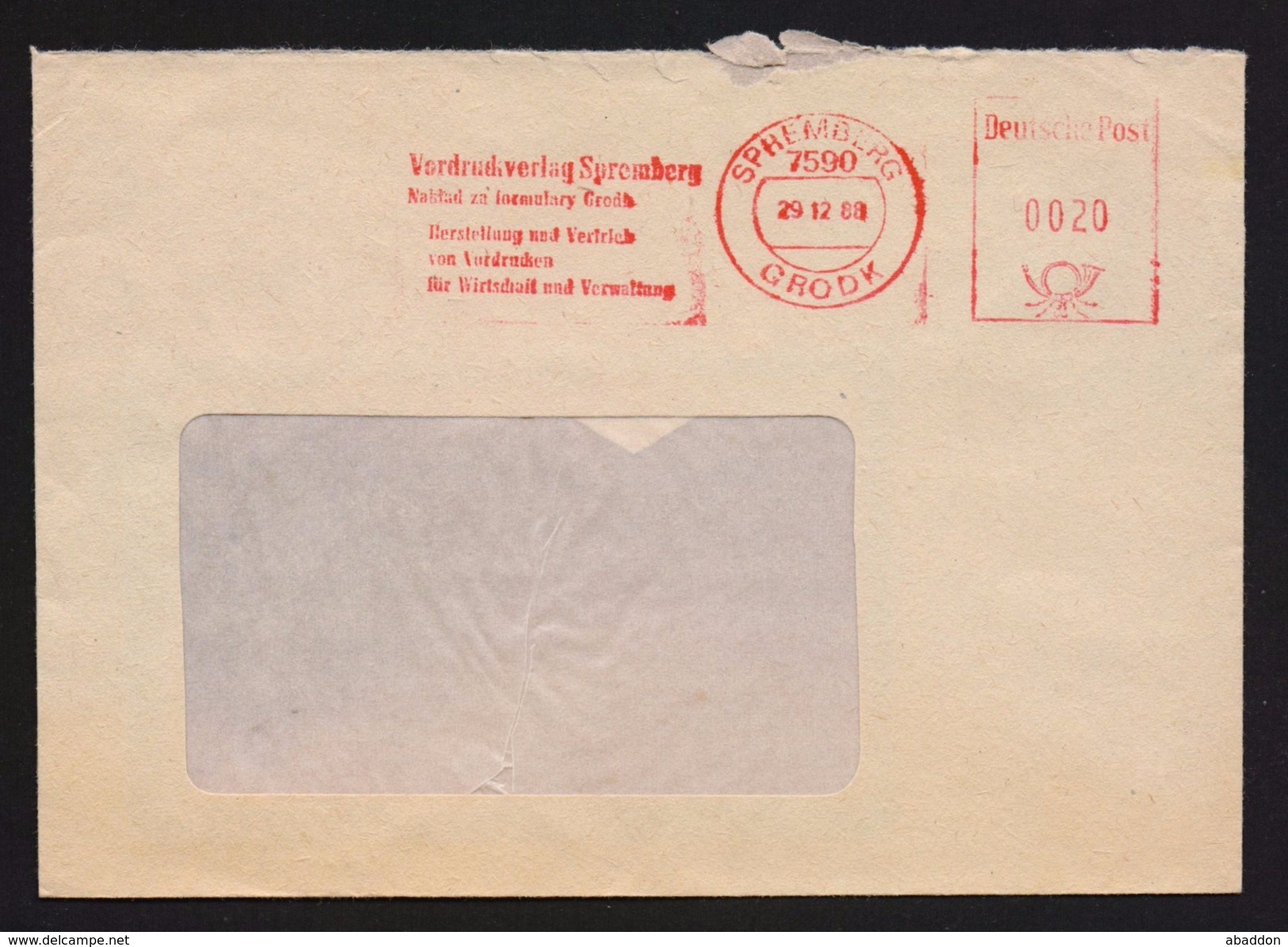 DDR AFS - 20 Pfg Vordruckverlag SPREMBERG 29.12.88 - Maschinenstempel (EMA)