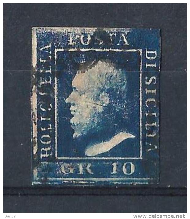 SICILIA 1859) 10 GRANA AZZURRO SCURO USED - Sicilië