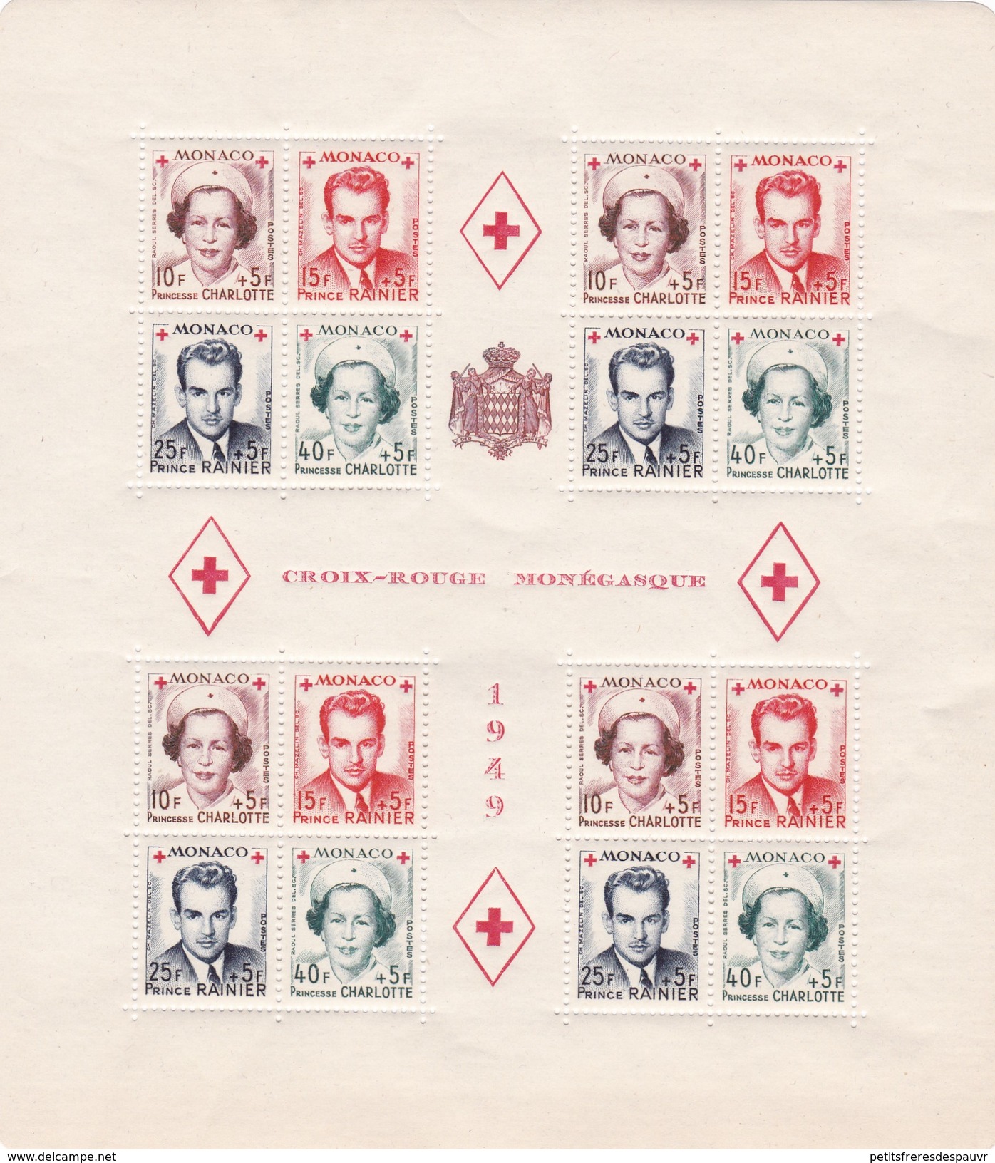 MONACO - Bloc CROIX-ROUGE Monégasque 1949 - Yvert 3A** MNH - Cote 480&euro; - Blocks & Sheetlets