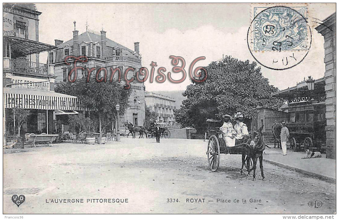 (63) Royat - Place De La Gare - Attelage âne Donkey - 2 SCANS - Royat