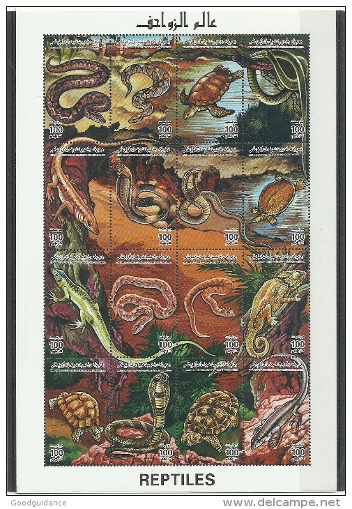 1996-Libya- Reptiles-Snakes Turtle Lizard Copra Rock Tree Home- Minisheet  MNH** - Libia