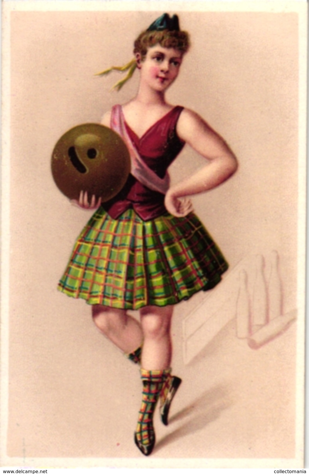 16 Cards C1870 BOWLING Girl Scottish Uniform Beautiful Alike Cigarette Cards litho VERY GOOD condition trade, PROOF card