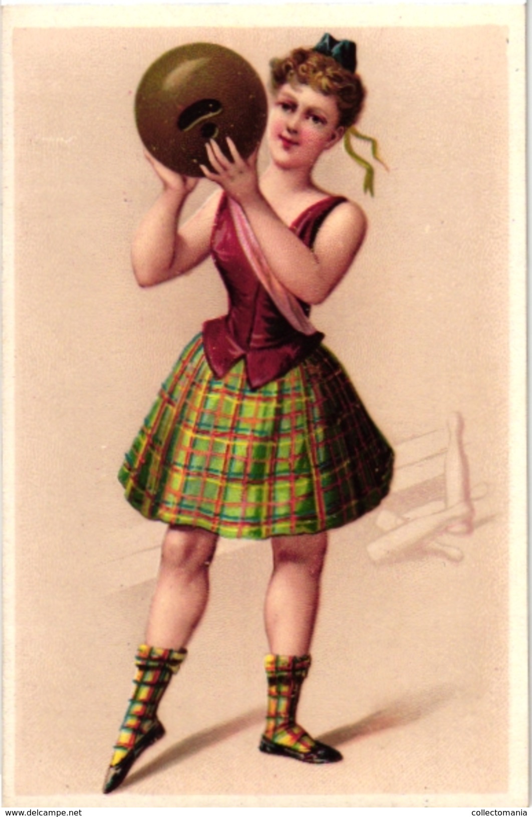 16 Cards C1870 BOWLING Girl Scottish Uniform Beautiful Alike Cigarette Cards litho VERY GOOD condition trade, PROOF card