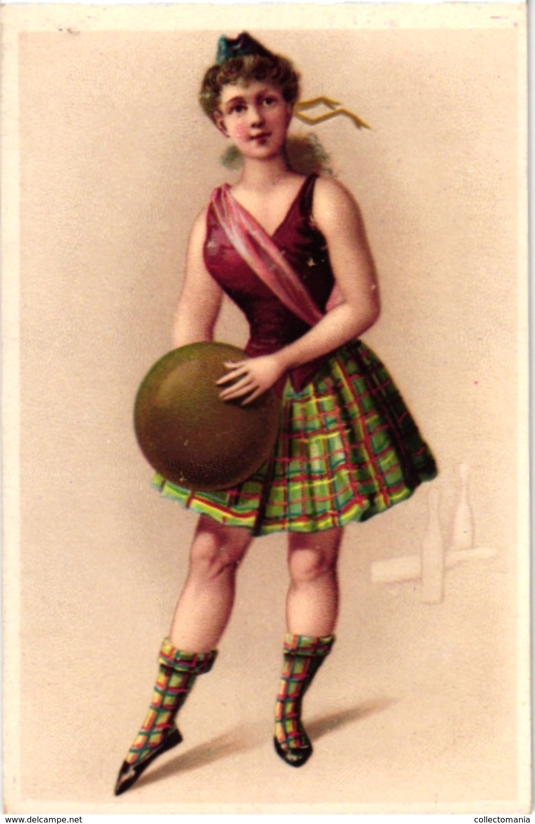 16 Cards C1870 BOWLING Girl Scottish Uniform Beautiful Alike Cigarette Cards litho VERY GOOD condition trade, PROOF card