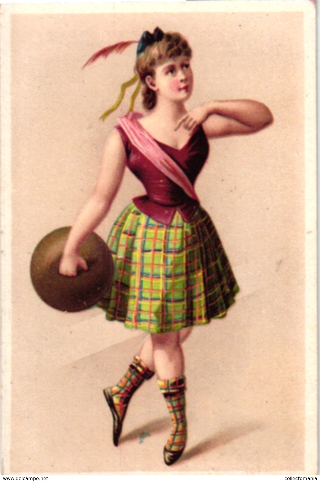 16 Cards C1870 BOWLING Girl Scottish Uniform Beautiful Alike Cigarette Cards litho VERY GOOD condition trade, PROOF card