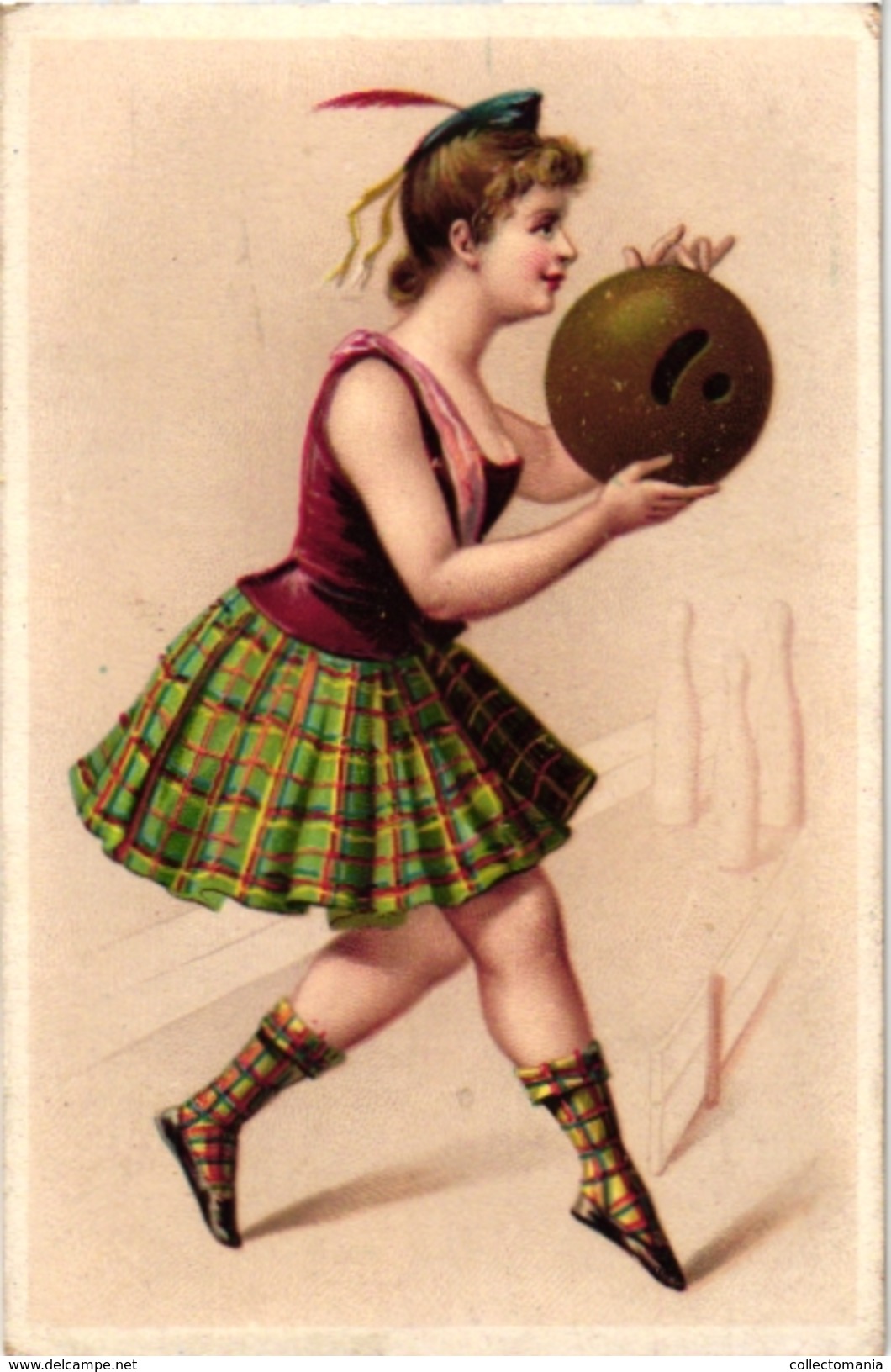 16 Cards C1870 BOWLING Girl Scottish Uniform Beautiful Alike Cigarette Cards litho VERY GOOD condition trade, PROOF card