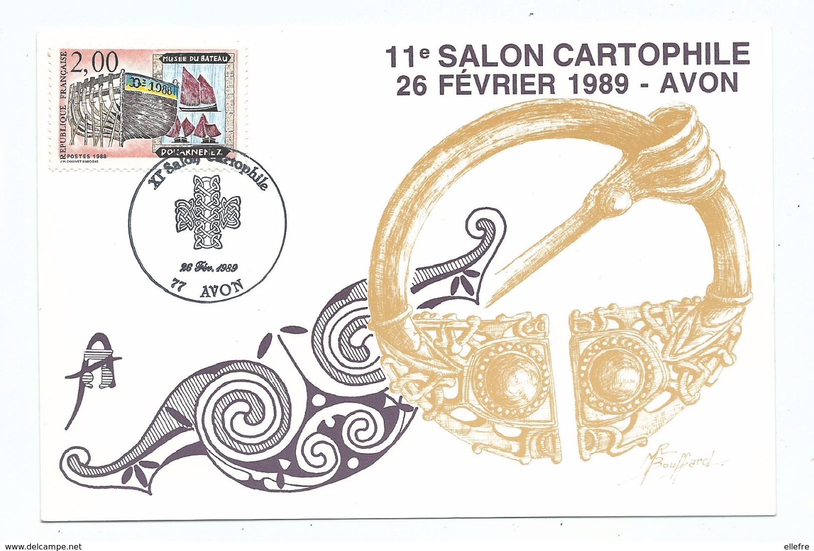 11 ème Salon Cartophile - 77 - Avon - 1989 - Timbre Musée Du Bateau - Tirage 270/300 - Bourses & Salons De Collections