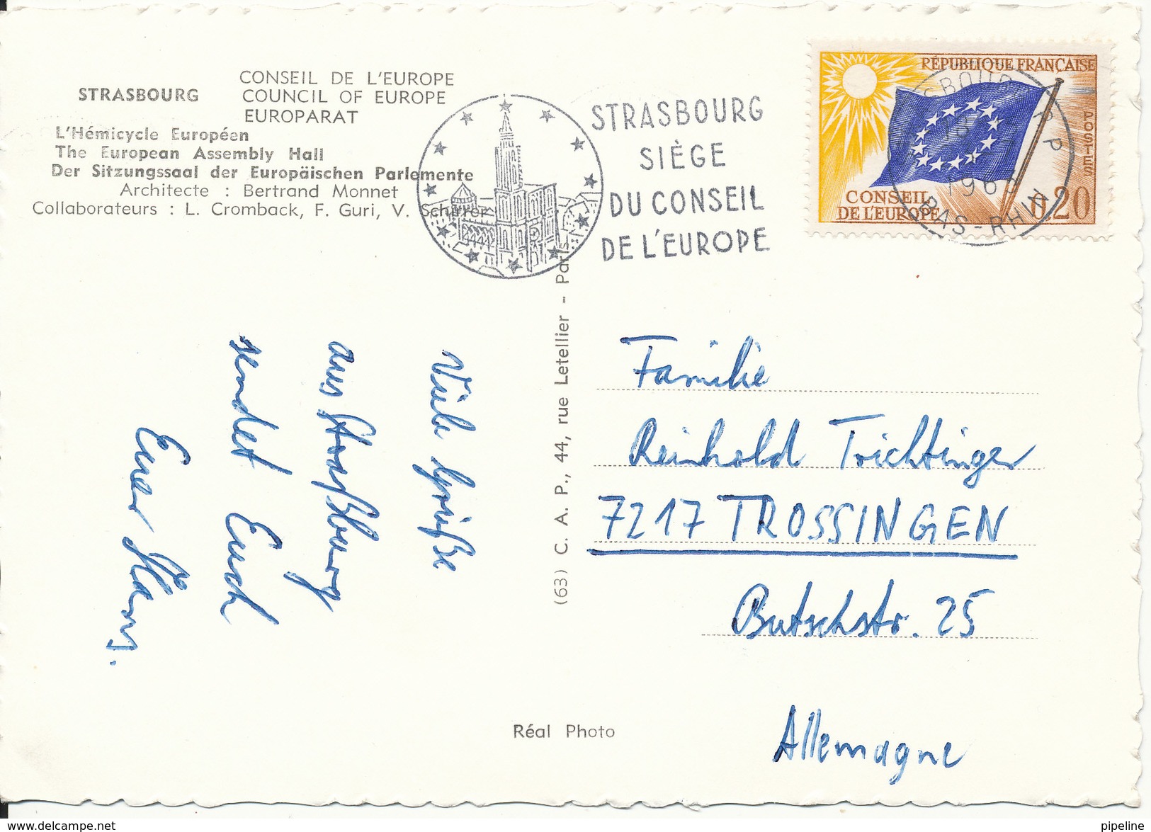 France Postcard Strasbourg Conseil De L´ Europe Sent To Germany 23-7-1963 - Strasbourg