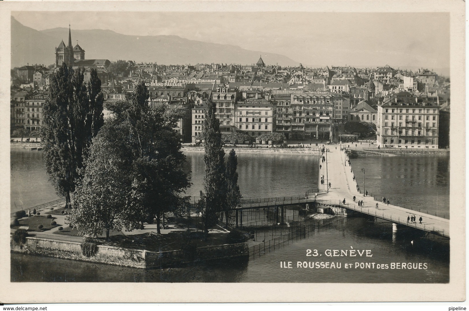 Switzerland Postcard Geneve Ile Rousseau Et Pont Des Bergues Sent To Germany Geneve 15-6-1931 - Genève