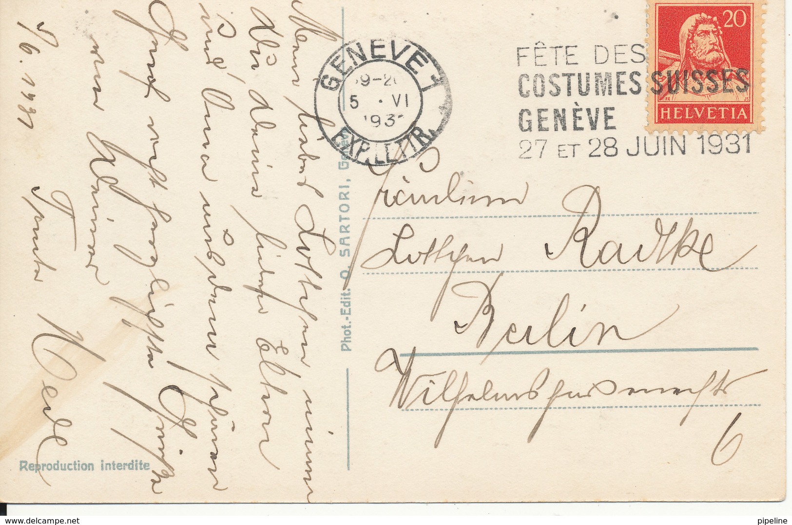 Switzerland Postcard Geneve Ile Rousseau Et Pont Des Bergues Sent To Germany Geneve 15-6-1931 - Genève