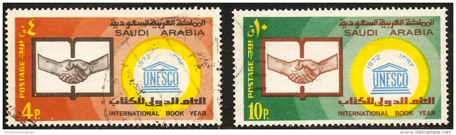 Saudi Arabia 1974 International Year Of The Book 2 Values Cancelled UNESCO Shaking Hands - Saudi Arabia