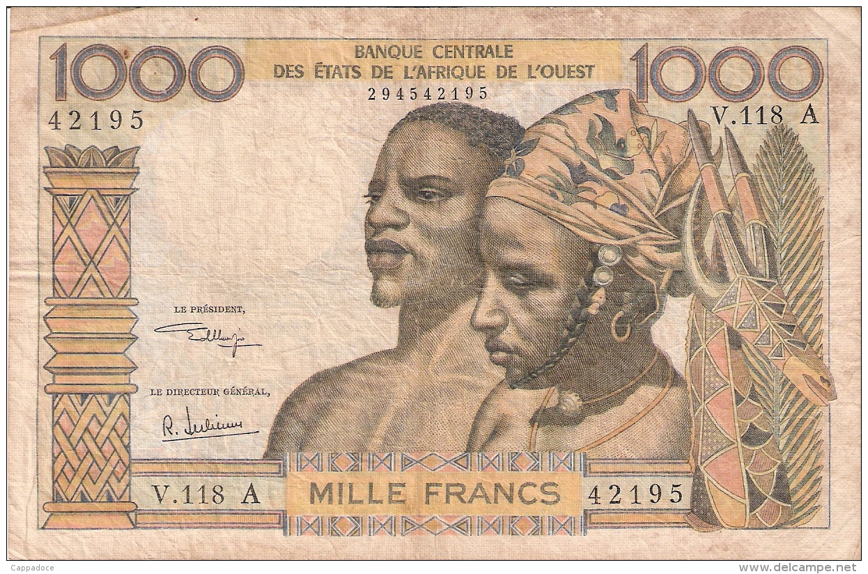 ETATS D'AFRIQUE De L'OUEST - COTE D'IVOIRE    1000 Francs   1959-65; ND   Sign.9   P. 103Aj - Côte D'Ivoire