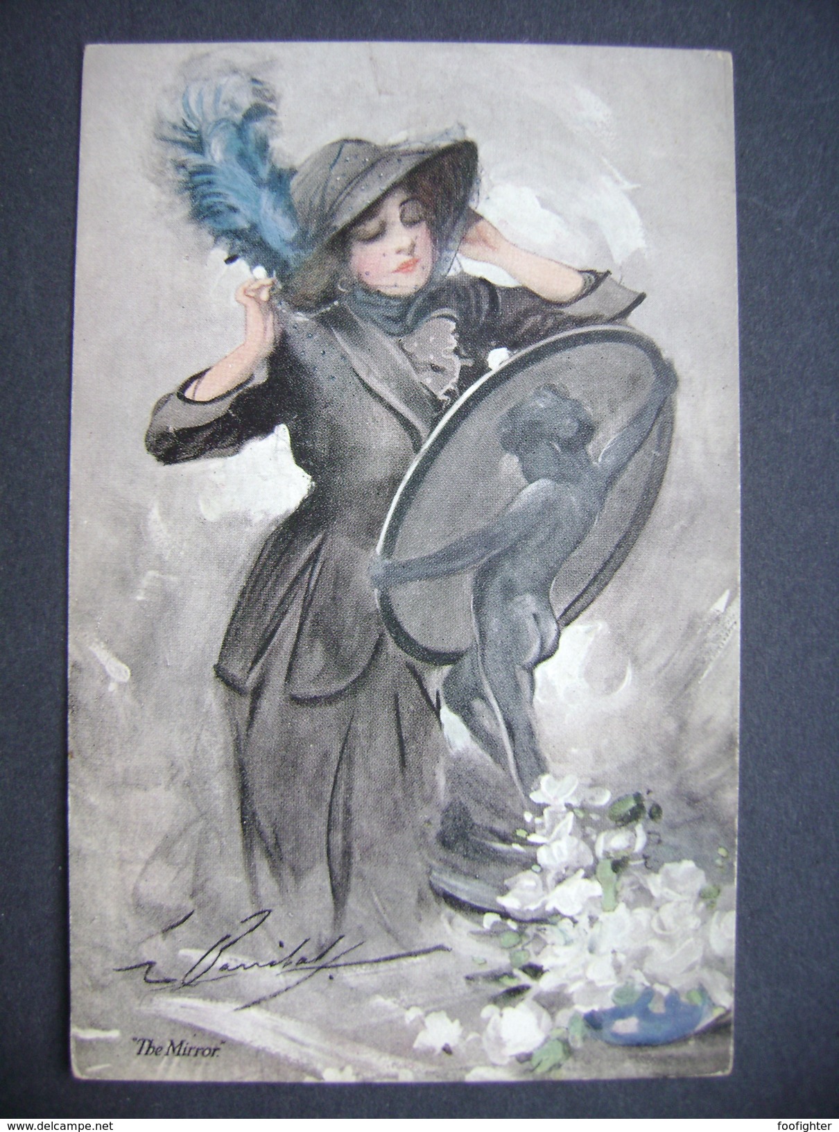 W. Barribal - Lady In Hat Infront Of THE MIRROR - With Cupid - Unused - Barribal, W.