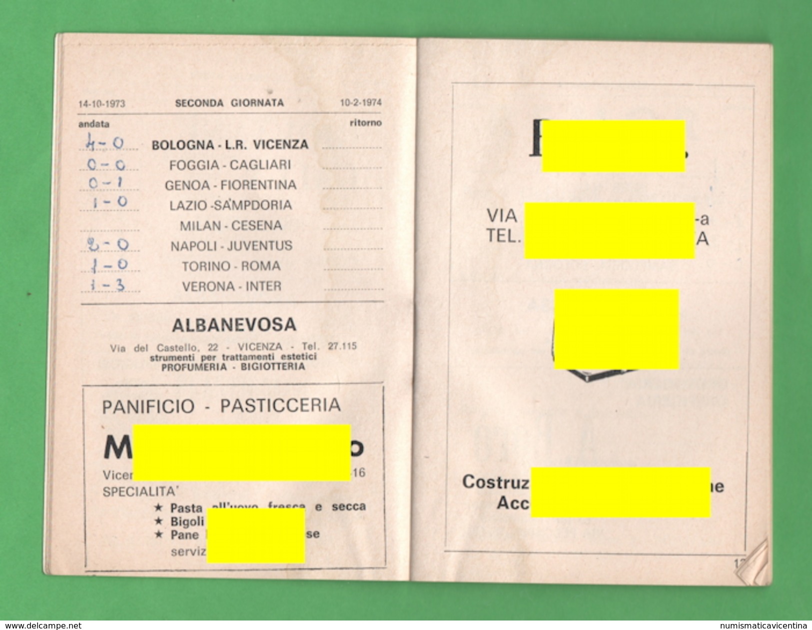 Agendina Calendario Campionato Calcio 1973 1974 Vicenza - Altri & Non Classificati
