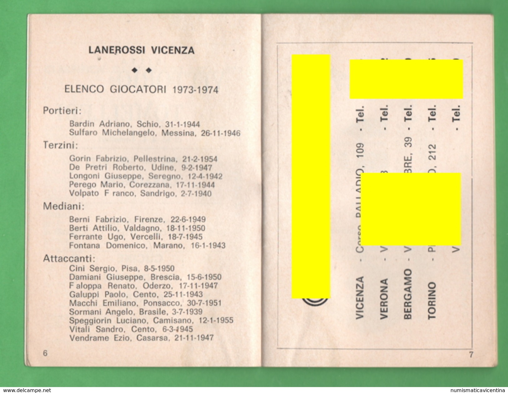 Agendina Calendario Campionato Calcio 1973 1974 Vicenza - Altri & Non Classificati