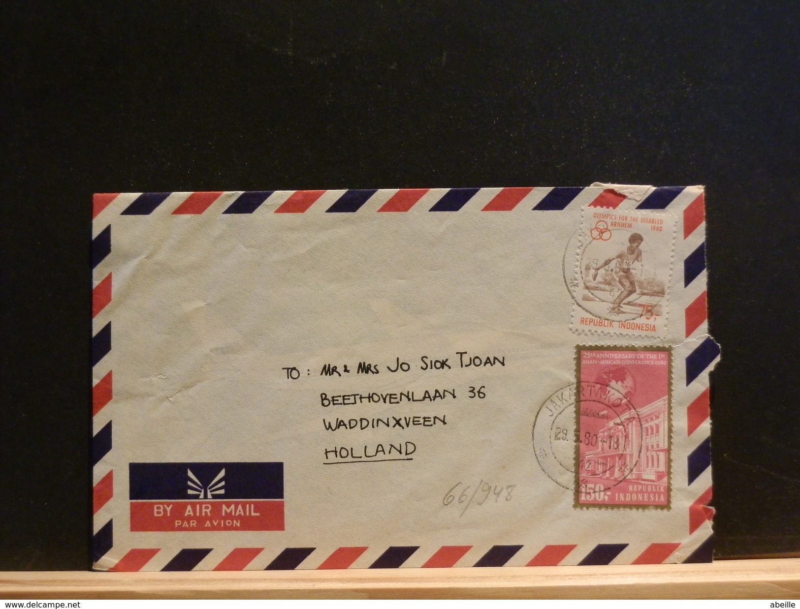 66/948   LETTRE  INDONESIA - Sport Voor Mindervaliden