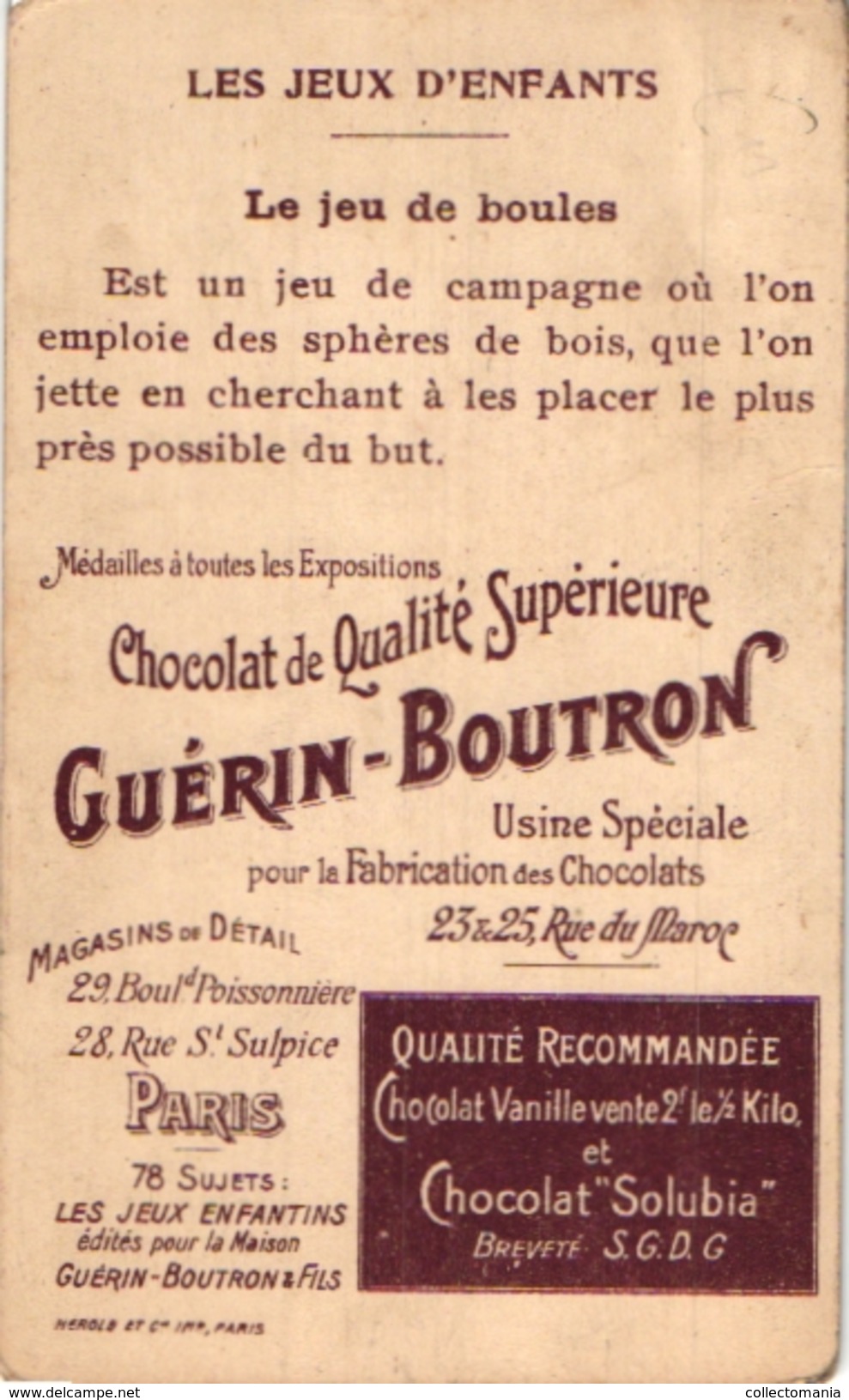 2 Cards C1900 Pub Chocolat GUERIN BOUTRON Imp Vallet &Minot  HEROLD   BOWLING  Jeu De Boules  Litho Sport - Guerin Boutron