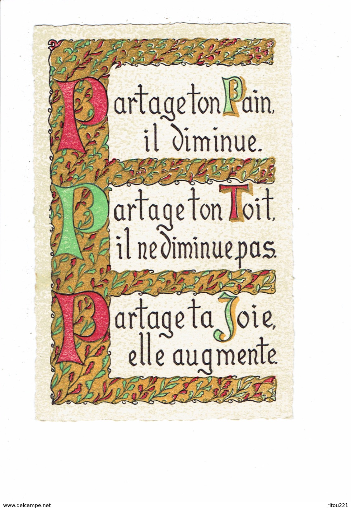 Cpsm Fantaisie - Lettre Alphabet "P" - Proverbe Partage Ton Pain Ta Joie Ton Toit - Imp Roussel Rouen - Autres & Non Classés