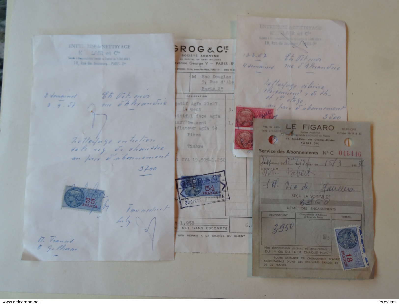 Lot De 4 Documents Affranchissement Timbres Fiscaux 1957 - Autres & Non Classés