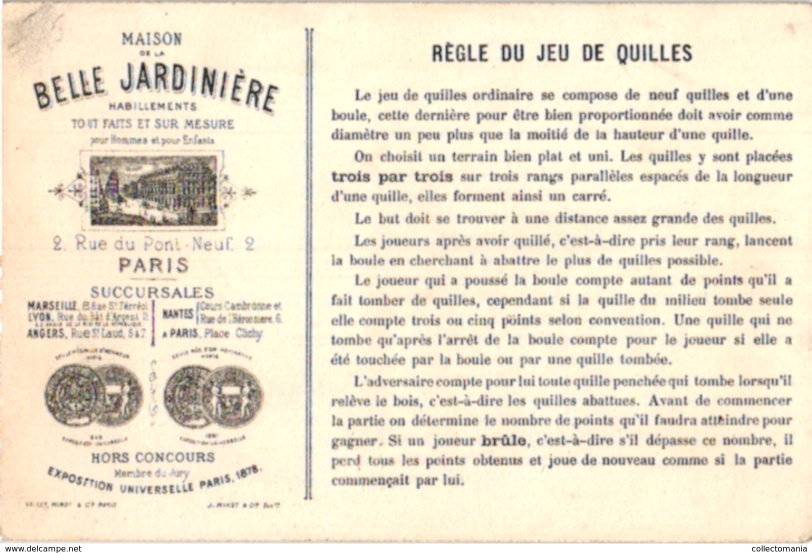1 Card C1900 Pub Belle JARDINIERE Imp Minot  Paris Jeu De Quilles  Kittles  Kegelspel   Litho - Autres & Non Classés