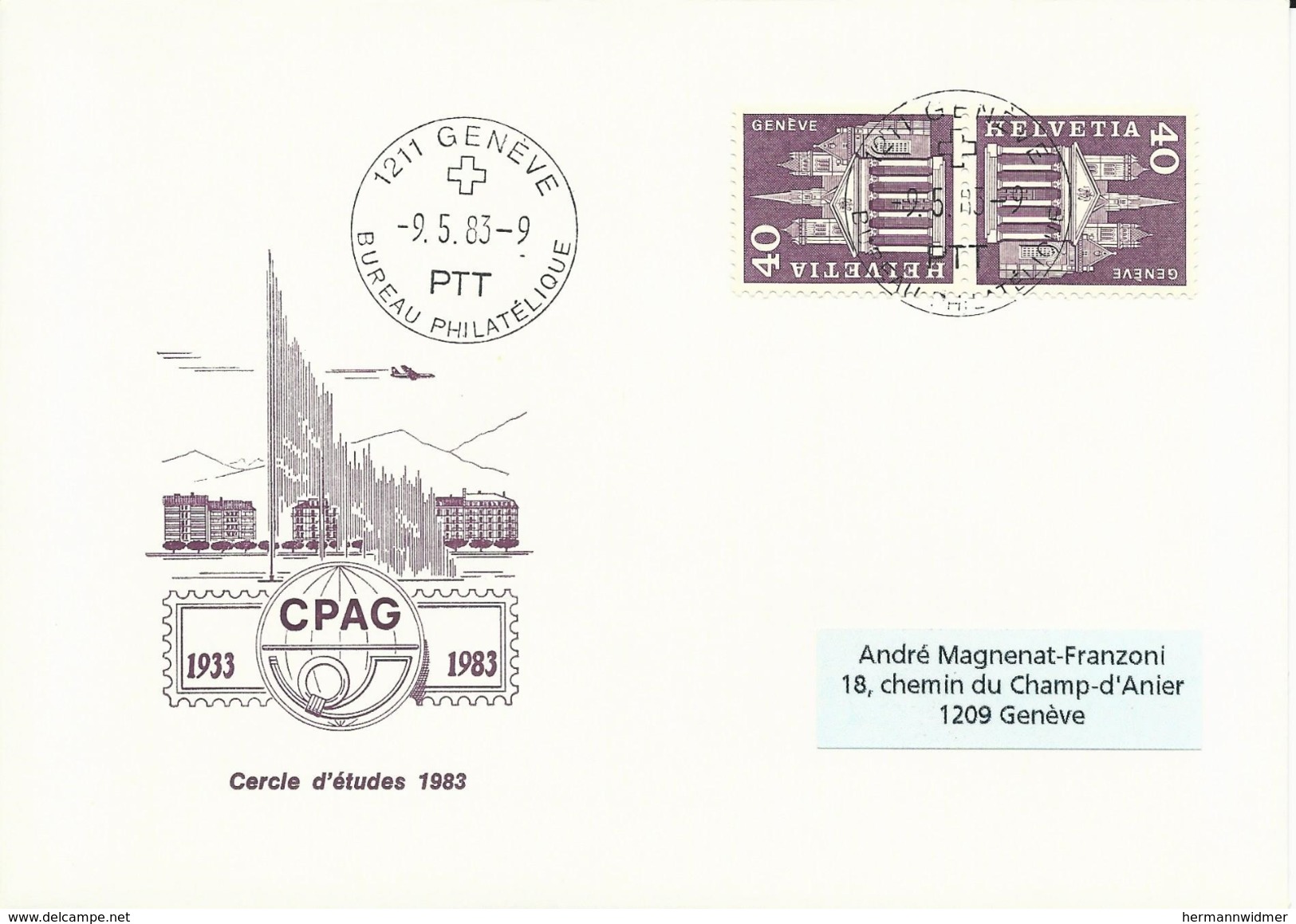 K 50L, Monument Historique, Cathédrale St-Pierre, Env. CPAG 1933-1983, Cercle études 1983, Obl. Bureau Philatélique 9.5 - Tête-bêche