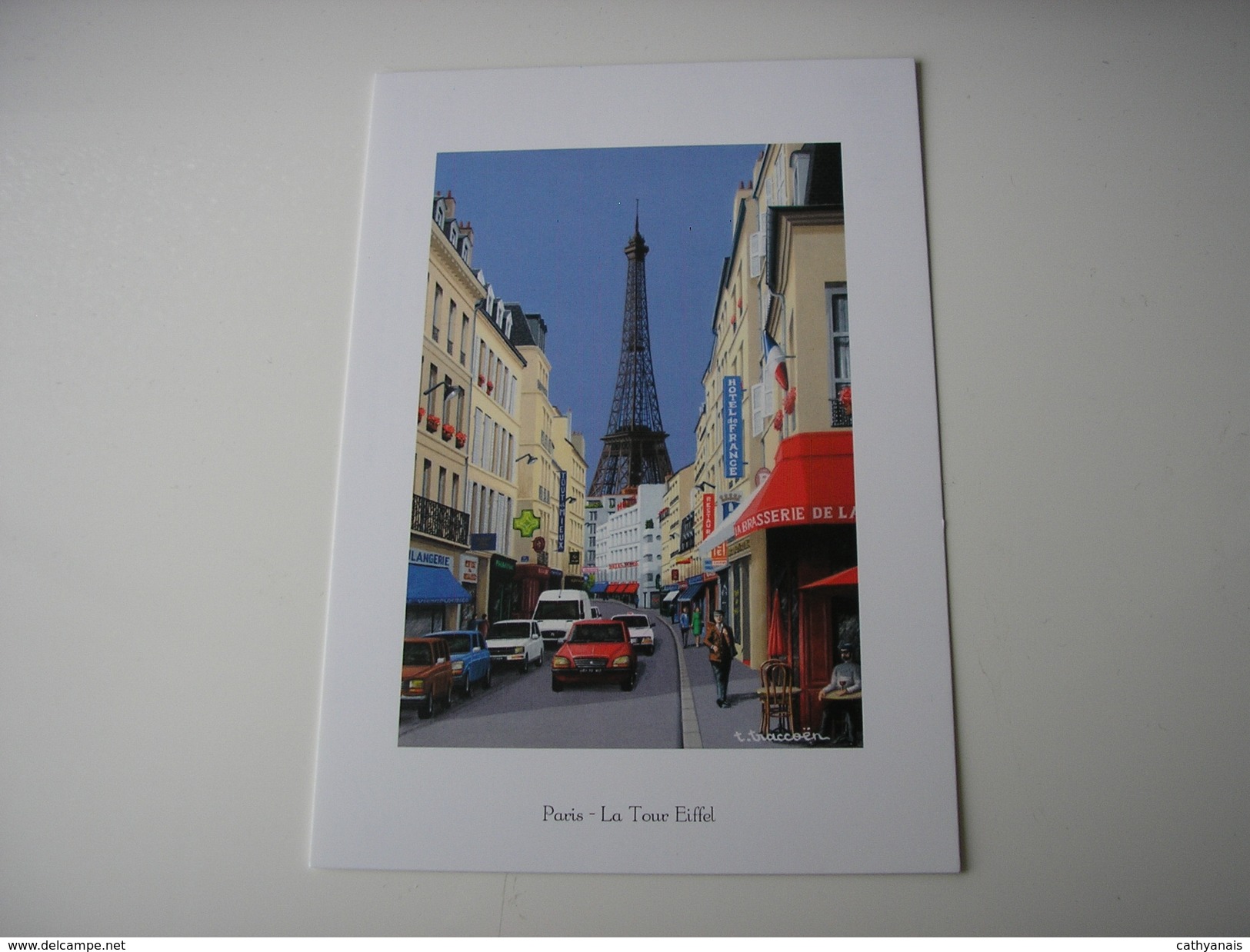 75 - PARIS  * RUE ANIMEE ET LA TOUR EIFFEL AU FOND * DESSIN ILLUSTRATION DE THIERRY TRACCOEN - Tour Eiffel