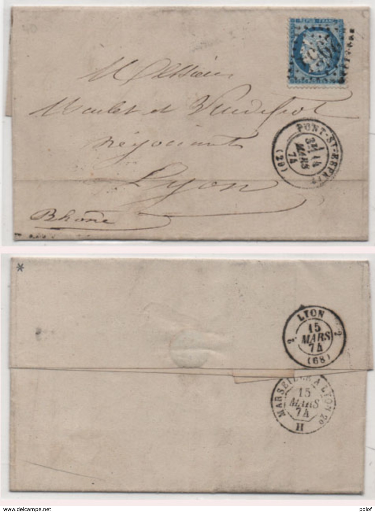 Lettre (LAC) Adressée De PONT SAINT ESPRIT (Gard) A LYON  GC 2954 Sur Yvert 60 - Cachets Au Verso  (95672) - 1849-1876: Klassik