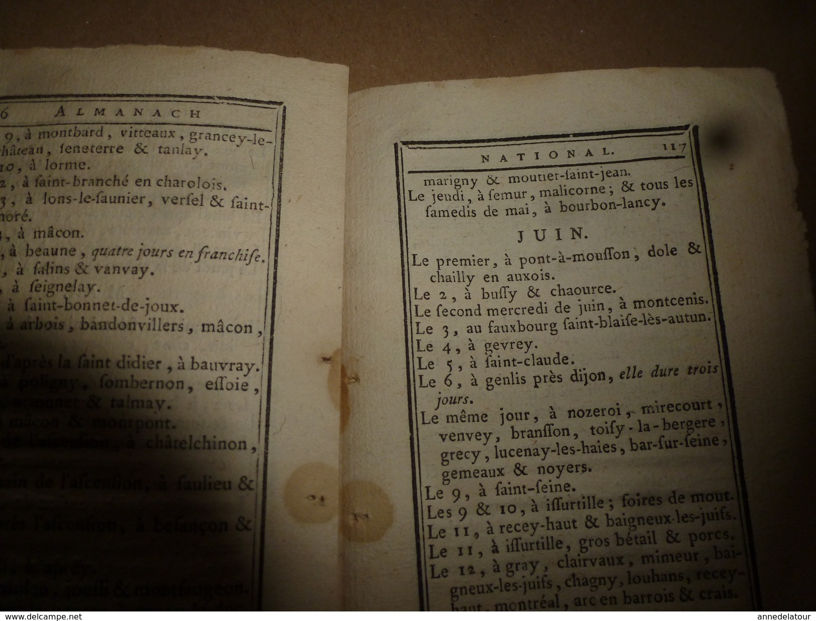 1790 Foires  Duché et Comté (Bourg en Bresse,Charolais,Lorraine) De Janv.- Fév.- Mars -Avril - Mai- Juin -Juil. -Août