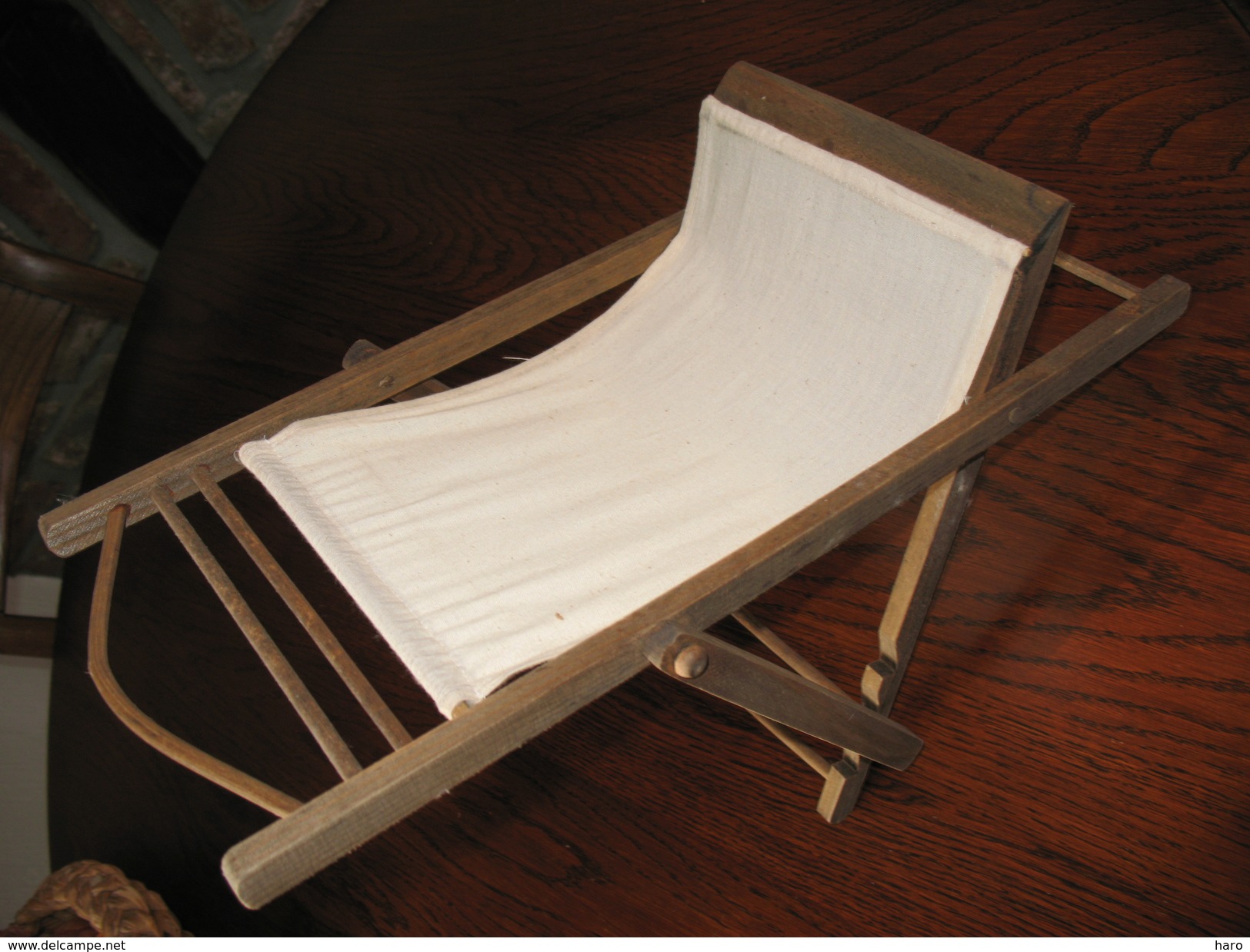 Jouet , Jeu - Fauteuil Transat De Plage En Bois Et Toile Pour Poupée, Doll (dimensions Replié : 20 X 38 X 3 Cm ) - Oud Speelgoed