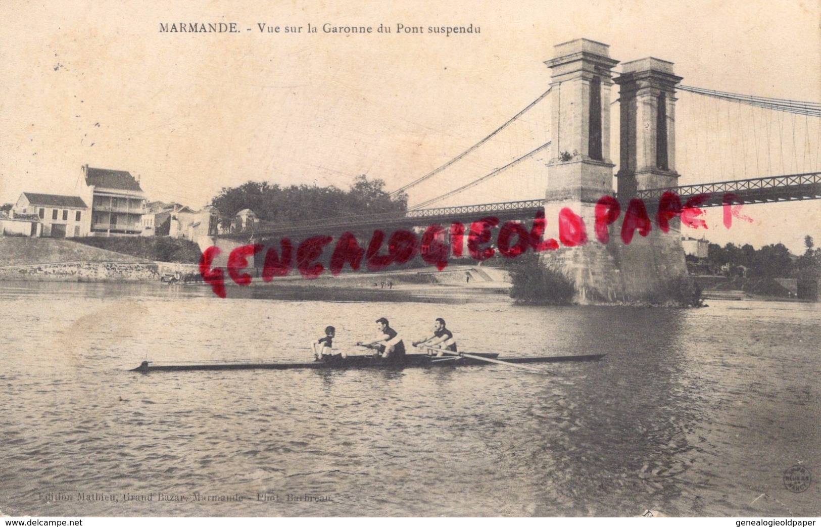 47 - MARMANDE - VUE SUR LA GARONNE DU PONT SUSPENDU - AVIRON - Marmande