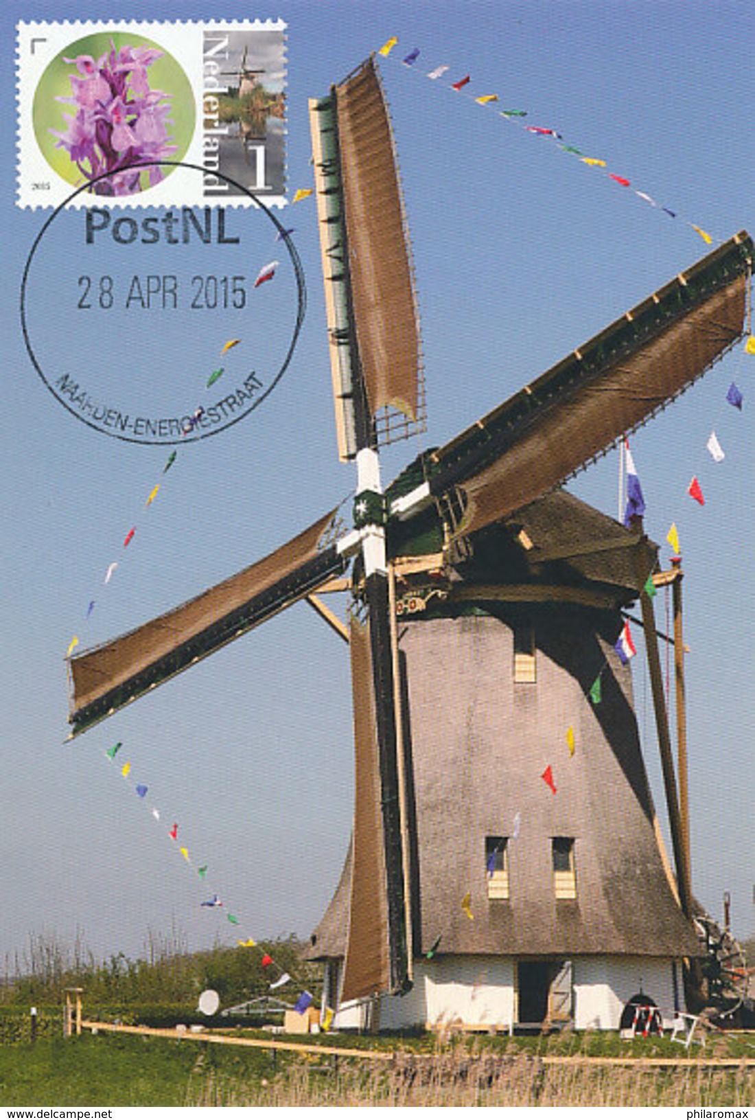 D29307 CARTE MAXIMUM CARD FD 2015 NETHERLANDS - MILL MOLEN "DE ONRUST" NAARDEN - DETAIL ON STAMP CP ORIGINAL - Moulins