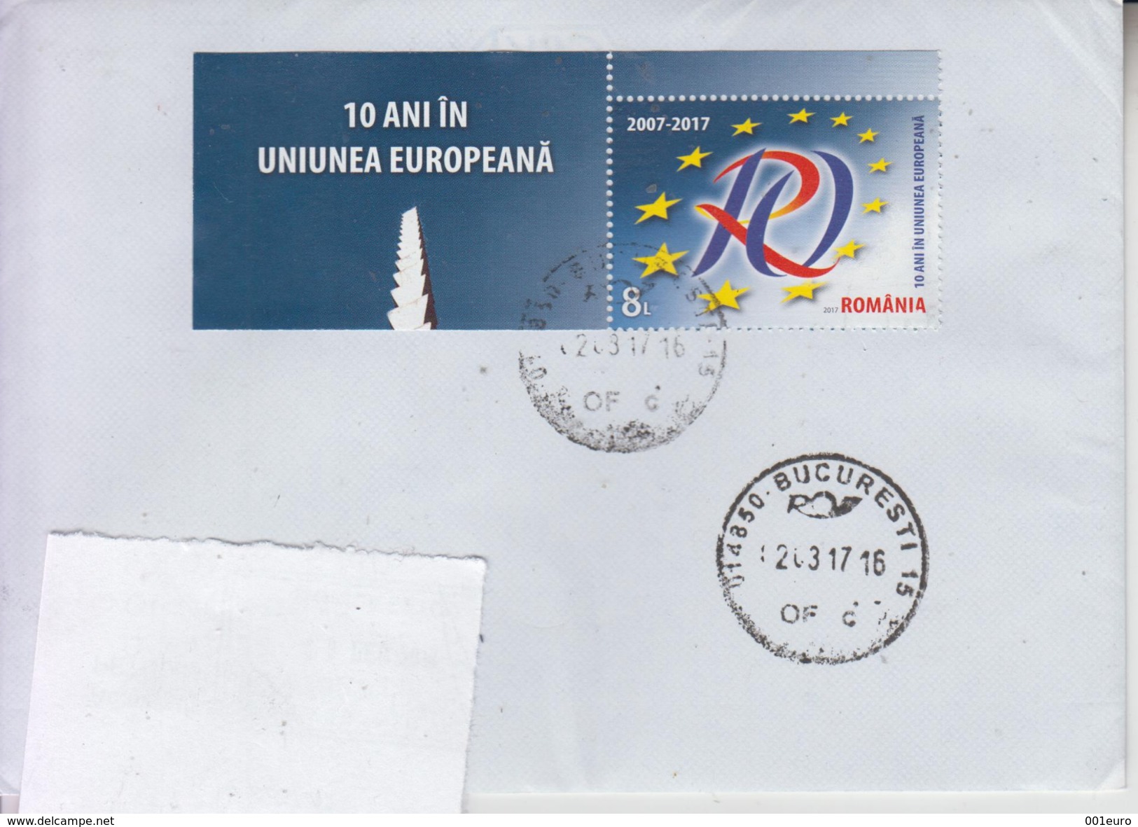 ROMANIA 2017 : 10 YEARS E U MEMBERSHIP On Cover Circulated In Romania - Registered Shipping! Envoi Enregistre ! - Used Stamps