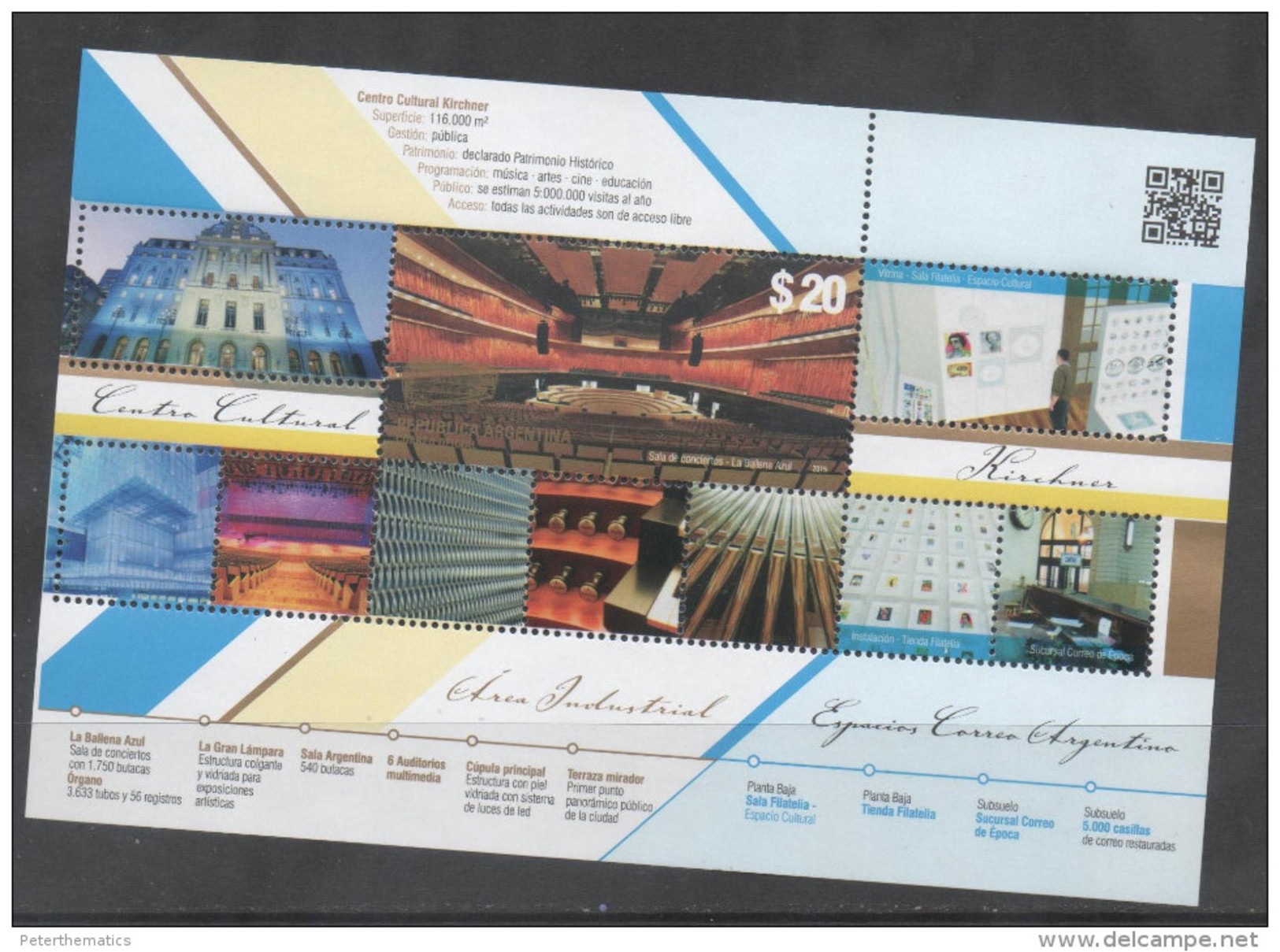 ARGENTINA, 2015, MNH, ARCHITECTURE, BUILDINGS, KIRCHNER CULTURAL CENTRE, GLOSSY SURFACE, S/SHEET - Other & Unclassified