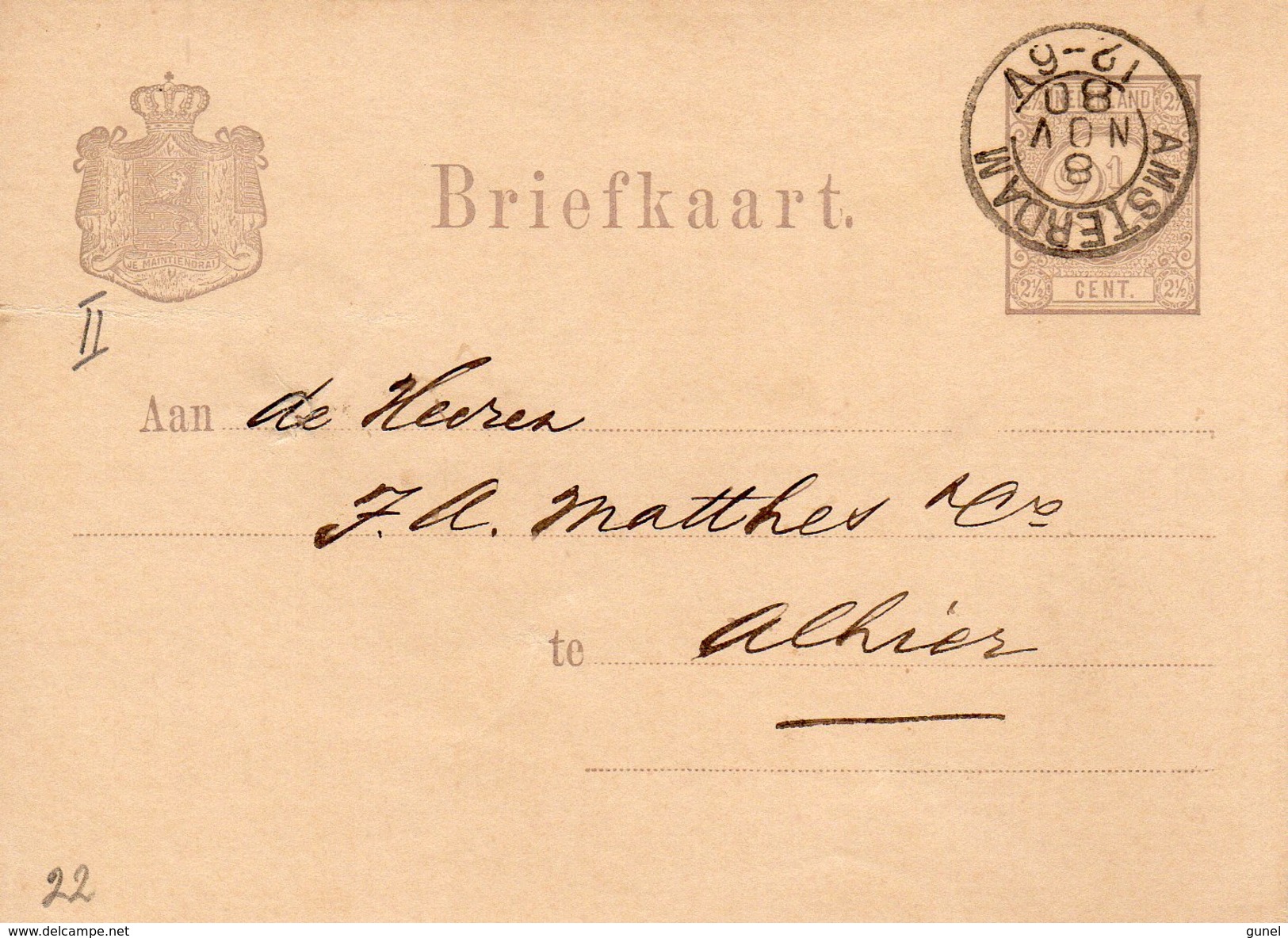 8 NOV 1880  BK G22 Lokaal Gebruikt Te Amsterdam - Postal Stationery