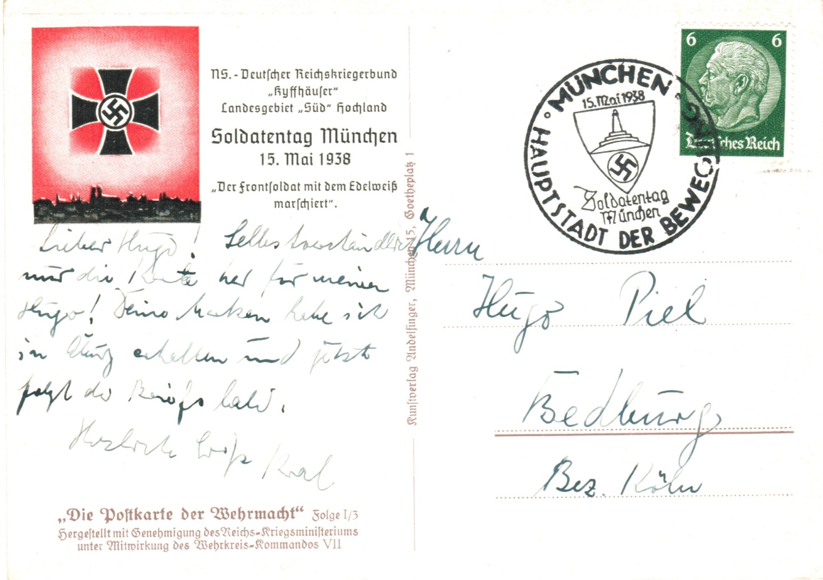 Propaganda - Ansichtskarte "Wehrmacht - Soldatentag München" Gebr. Von Münchn 1938 - Briefe U. Dokumente