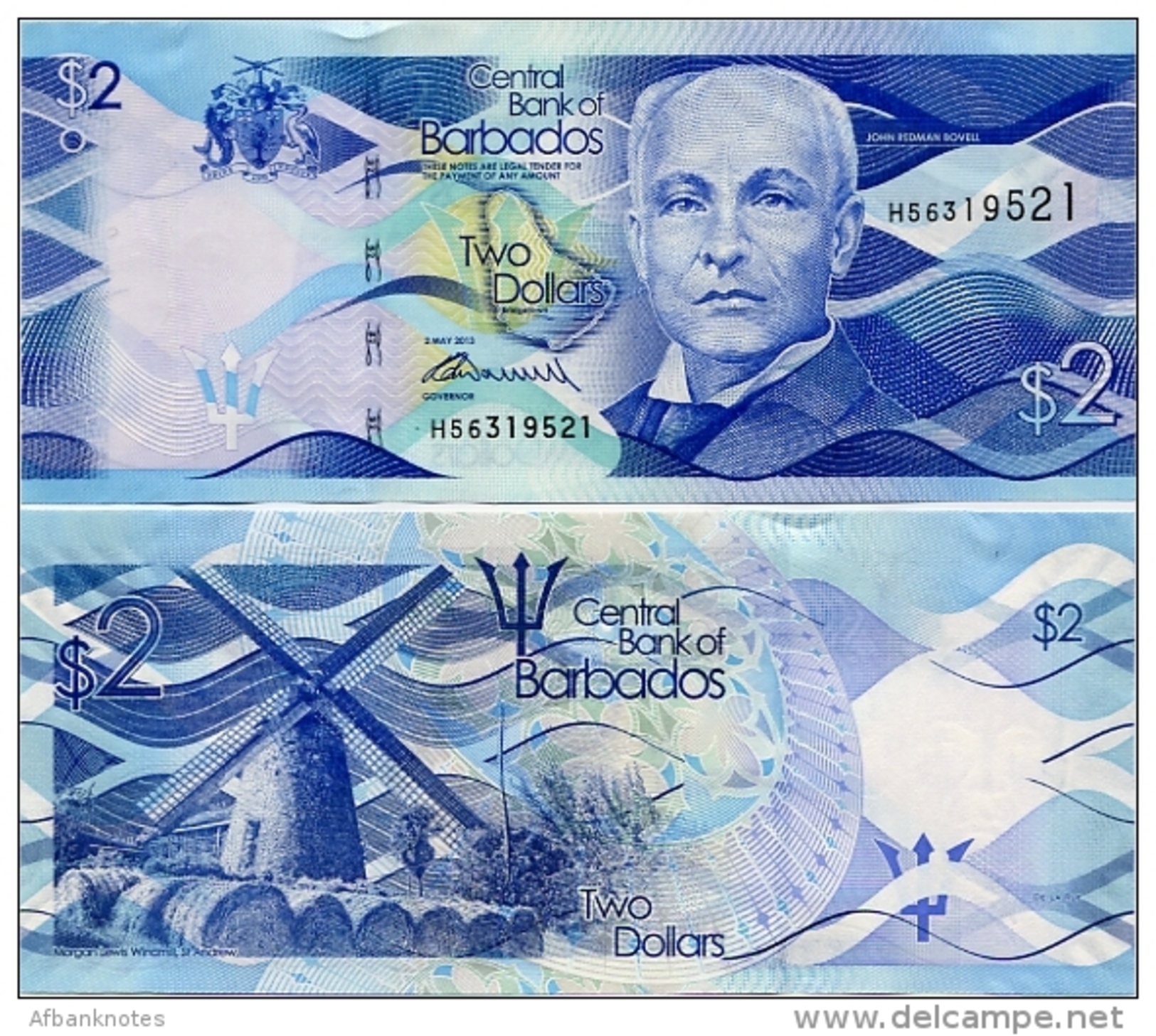 BARBADOS       2 Dollars       P-73        2.5.2013        UNC - Barbados
