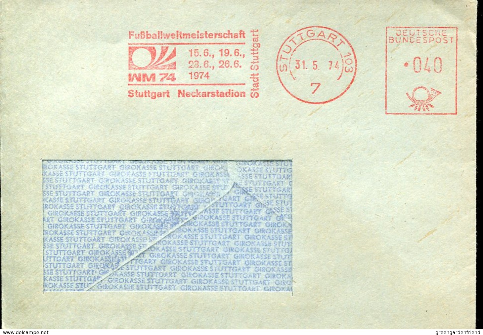 19220 Germany,red Meter(freistempel/ema/ Stuttgart 1974 WM74 World Football Champ  Germany, Circuled Cover - 1974 – Germania Ovest