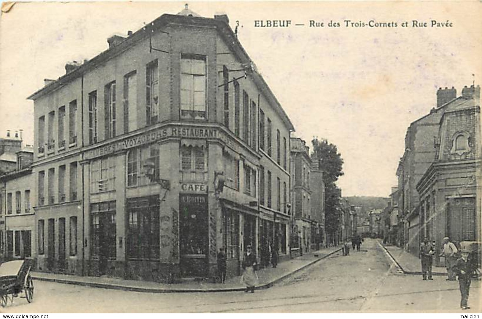 -dpts Div.-ref- MM704- Seine Maritime - Elbeuf -rue Des Trois Cornets Et Rue Pavee- Cafe Restaurant Hotel Boivin -hotels - Elbeuf