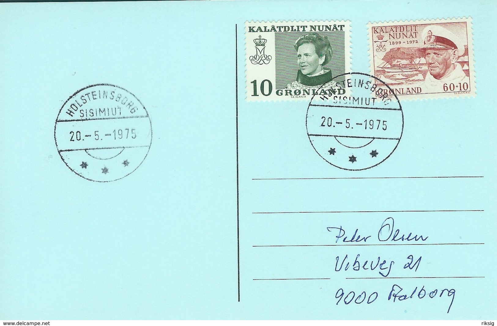Greenland - Postmark Holsteinsborg-Sisimiut 20 - 5 - 1975.  H-1054 - Postmarks