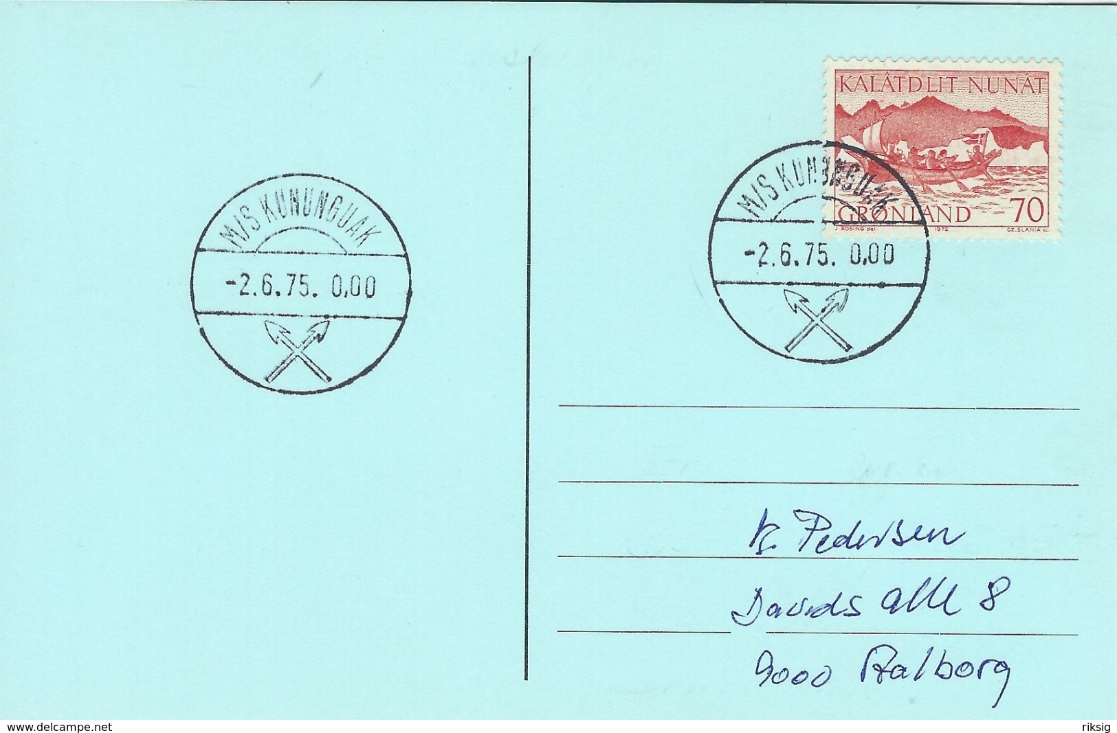 Greenland - Postmark   Ship Canc. M/s Kunungiak  2. 6. 75   H-1060 - Poststempel